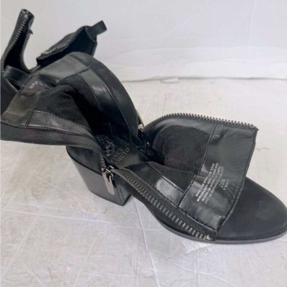 VINCE CAMUTO Imala Double Zip Mid Heel Booties Leather Moto Boots Punk Black 7 - Picture 10 of 16